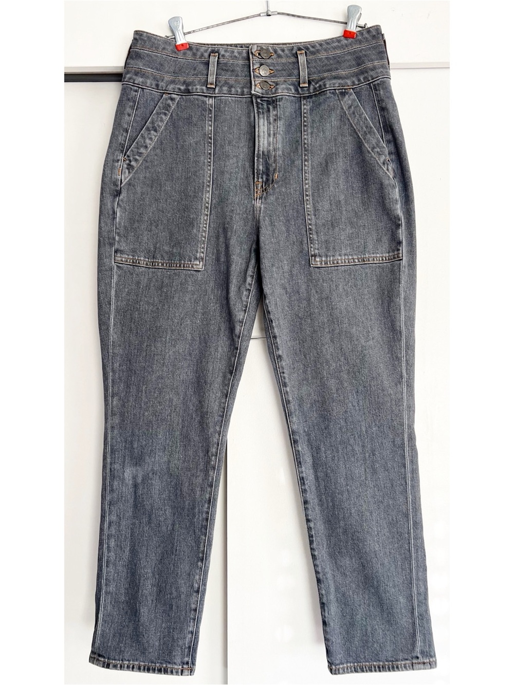 Veronica Beard Logan Extra High Rise Slim Straight Blue Gray Jeans 31